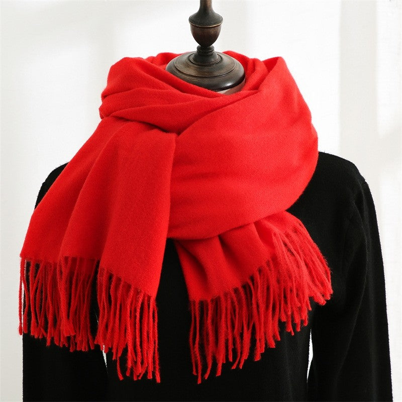 Solid Color Tasseled Imitated Cashmere Shawl Scarf