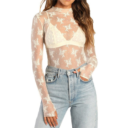 Sheer Lace Mesh Printed Top