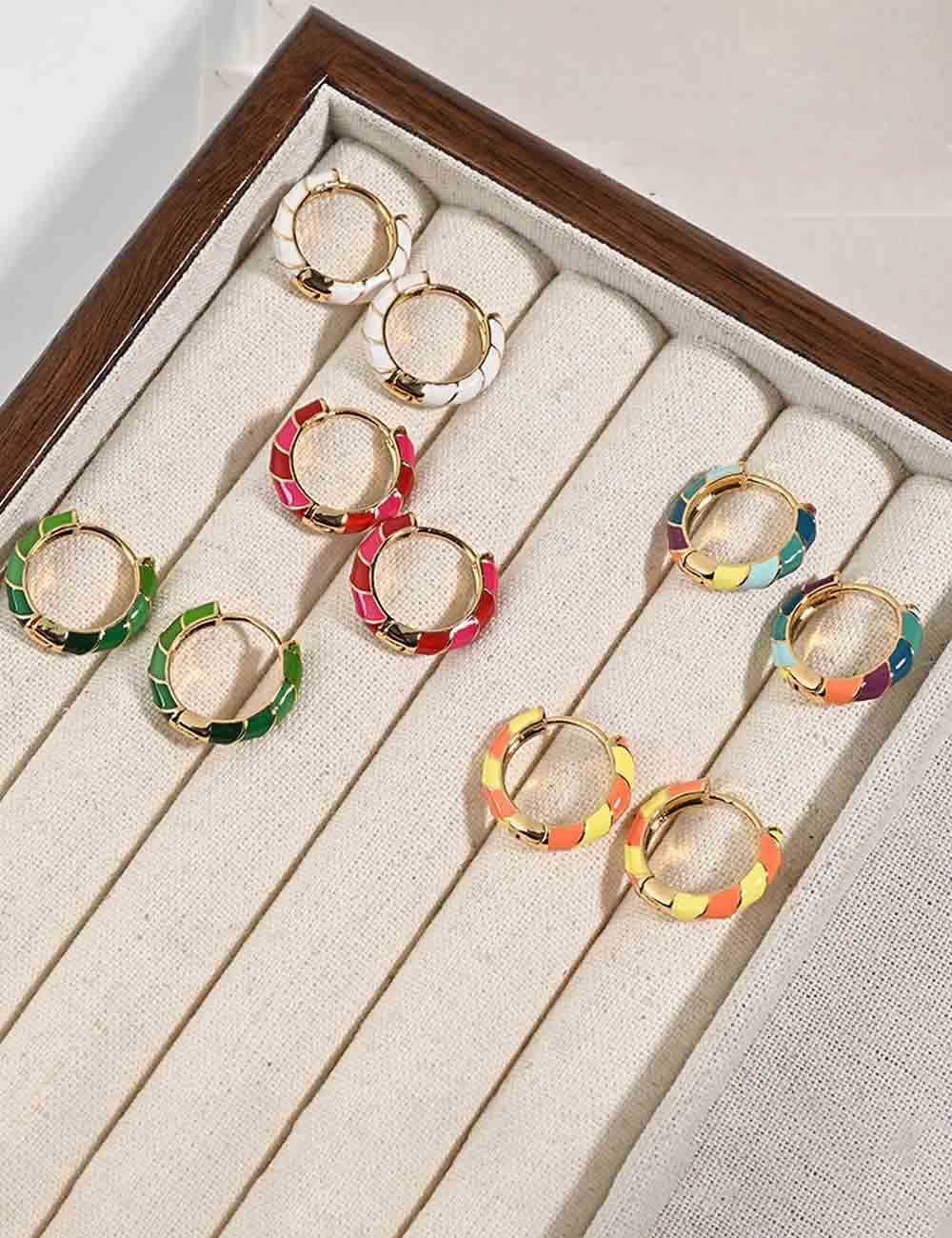 Colorful Enamel Bamboo Hoop Earrings