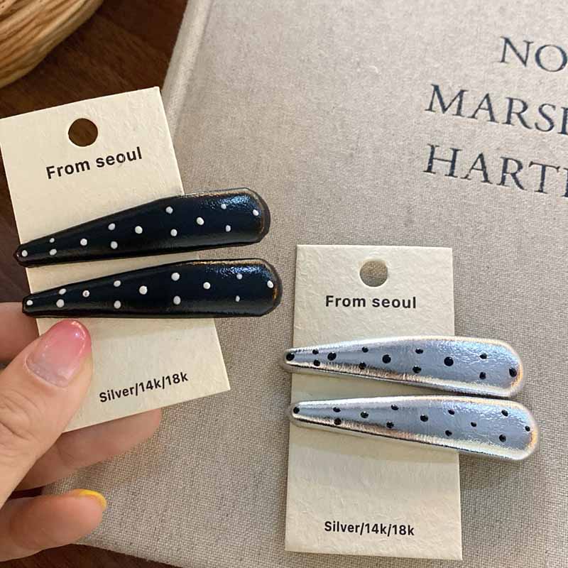 Simple Leather Heart Polka Dot Hair Clips