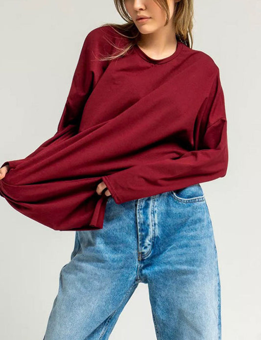 Solid Color Loose Side Split Knit Tops