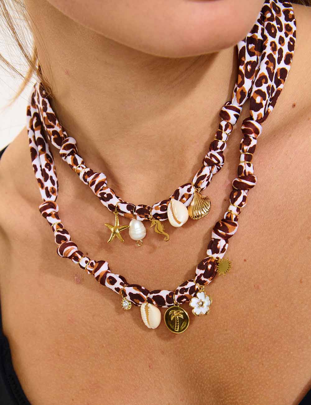 Colorful Flower Shell Pendant Scarf Necklace