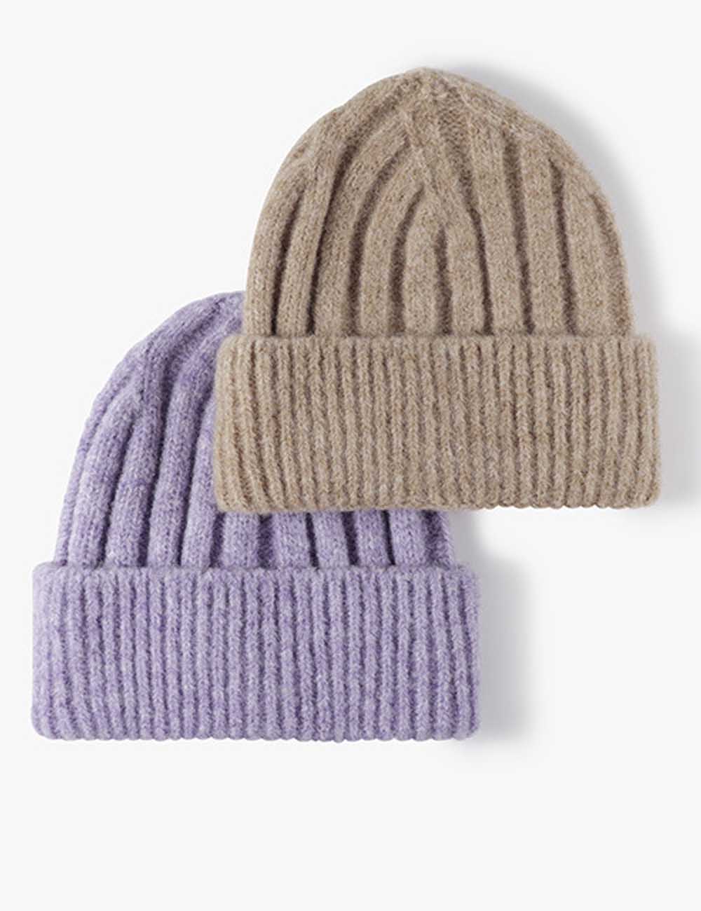 Fuzzy Ribbed Beanie Knitted Warm Winter Hat