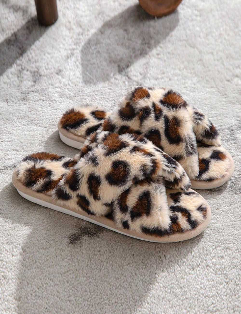 Fuzzy Cross Band Plush Home Slippers
