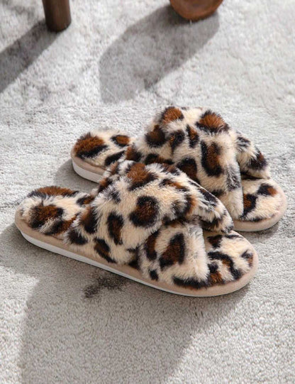 Fuzzy Cross Band Plush Home Slippers