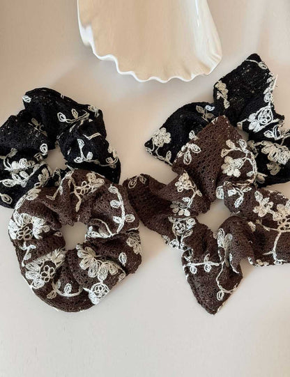 Vintage Flower Jacquard Knit Hair Tie