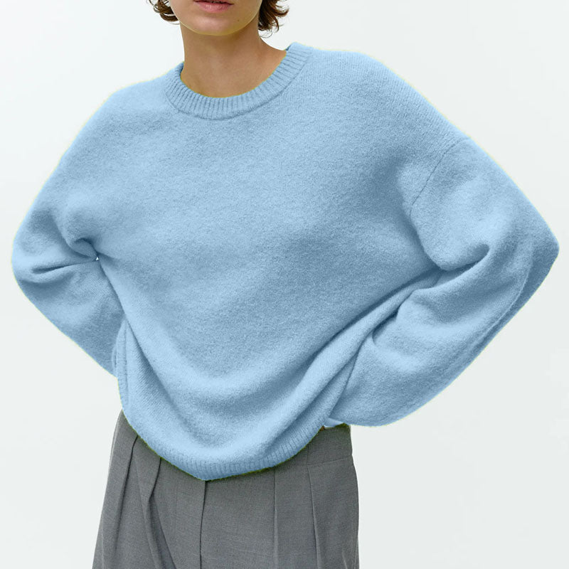 Solid Color Crew Neck Thickened Knit Sweater