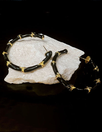 Chunky Enamel Bamboo Large Hoop Earrings