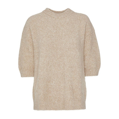 Rounded-Neck Dropped Shoulders Short Sleeves Sweater Tops