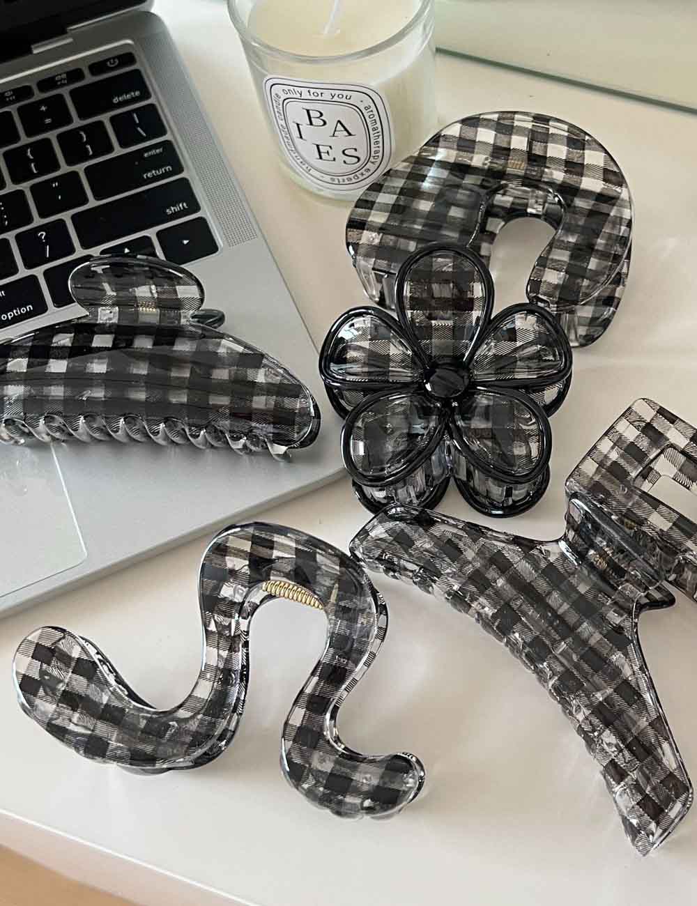 Black Plaid Geometric Sheer Hair Claw