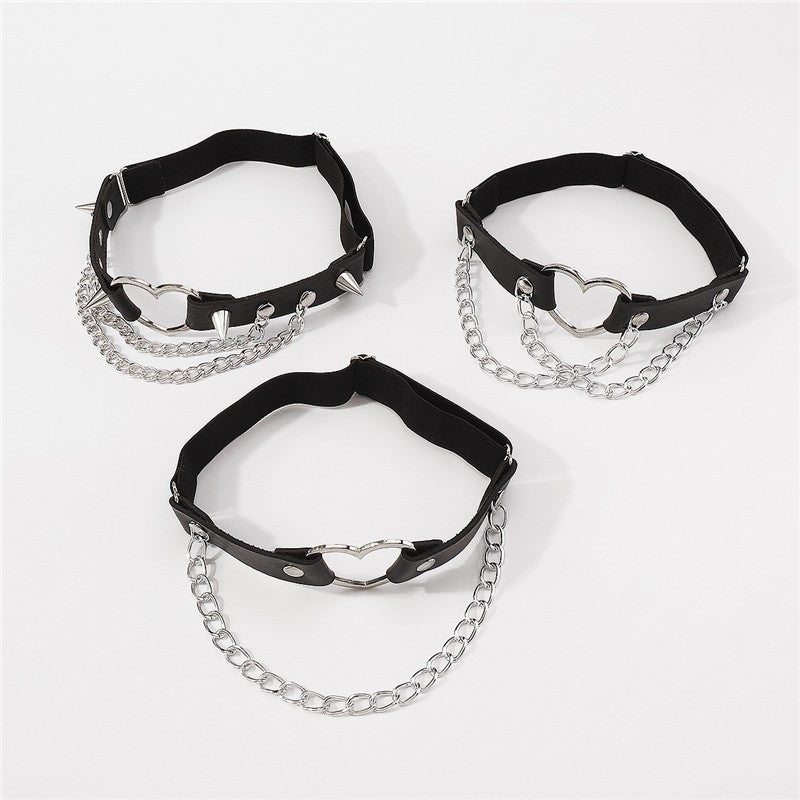 Leather Heart Rivet Chain Leg Strap
