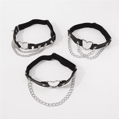 Leather Heart Rivet Chain Leg Strap