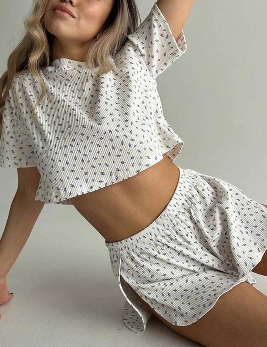 Floral Round Neck Top Shorts Loungewear Set