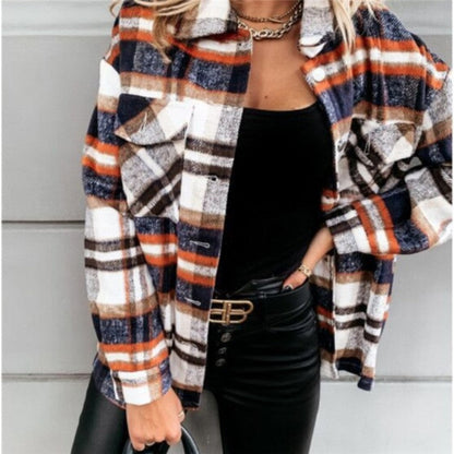Woolen Long Sleeve Plaid Shirt