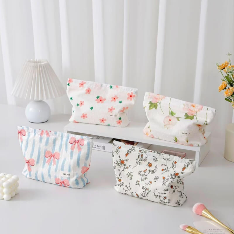 Elegant Floral Print Travel Cosmetic Pouch