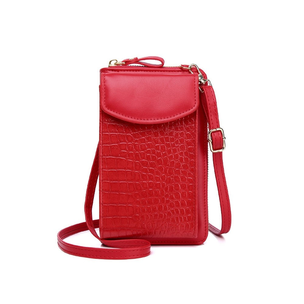 PU Leather Solid Color Alligator Grain Mini Purse Cell Phone Crossbody Bag
