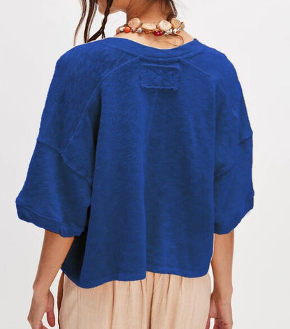 Loose Midi Sleeves Button Down Knit Tops
