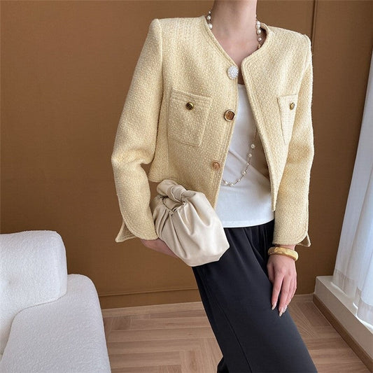 Round Neck Shoulder Padded Small Fragrance Style Jacket