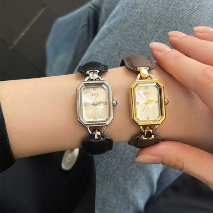 Elegant Square Dial Leather Bracelet Quartz Watch