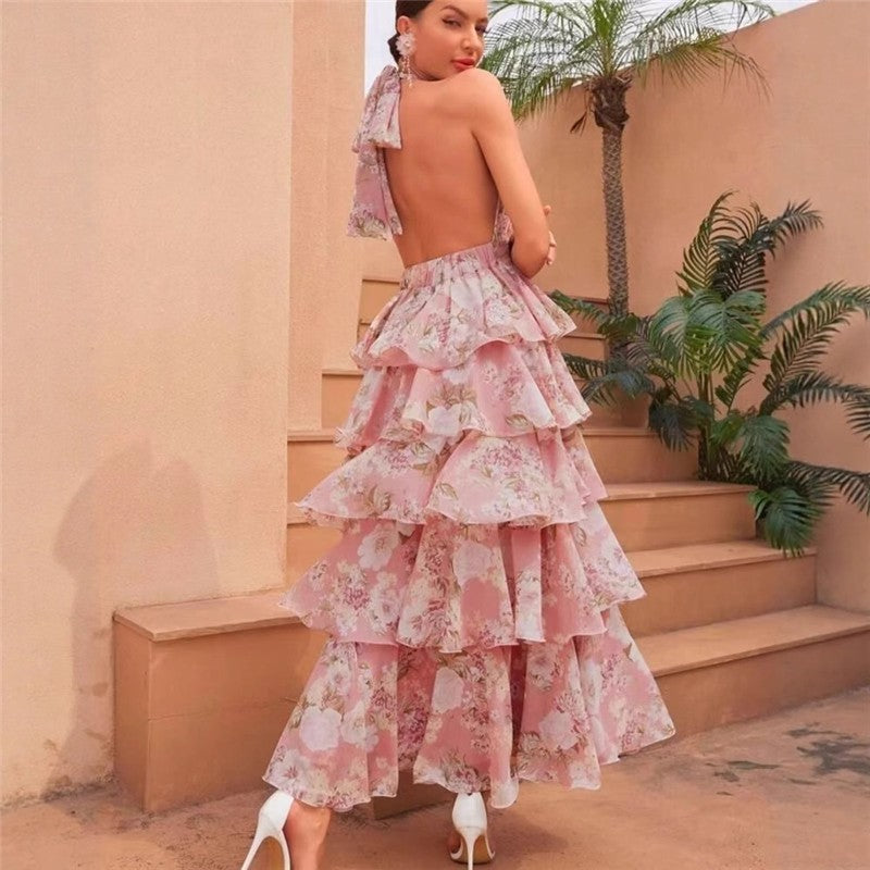 Long Layered Print Maxi Dress