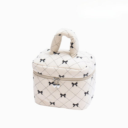 Corduroy Bow Print Large Capacity Make Up Bag