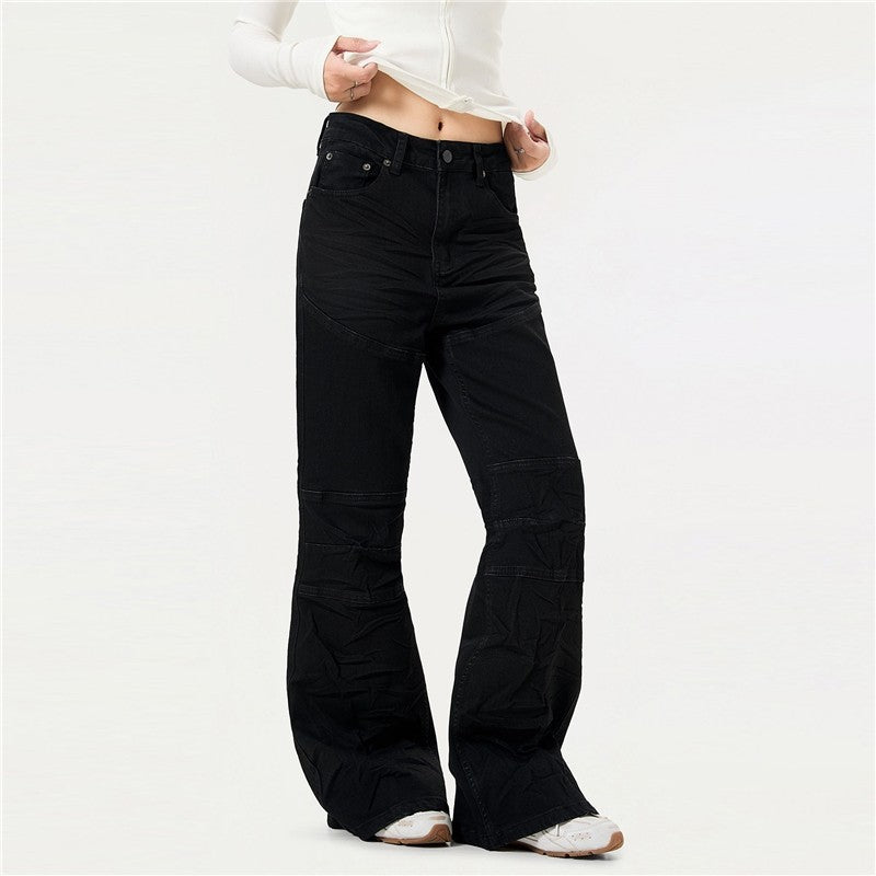 Wrinkled Flared Jeans Long Pants