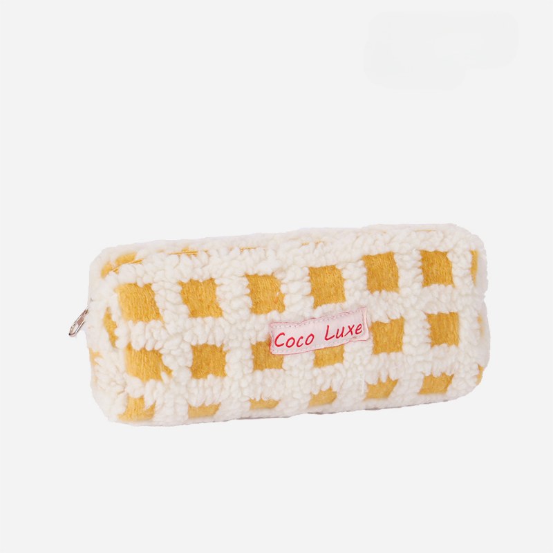 Waffle Checkerboard Plush Makeup Bag