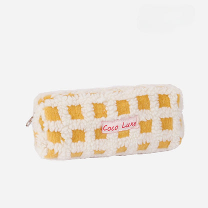 Waffle Checkerboard Plush Makeup Bag