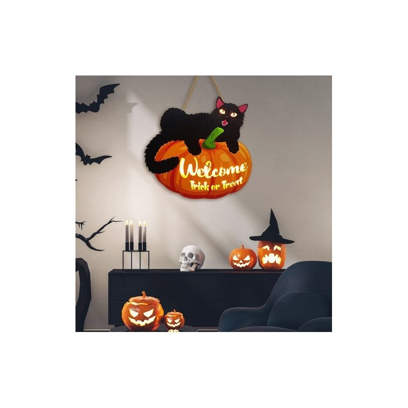 Pumpkin Black Cat Light Wall Decor Painting