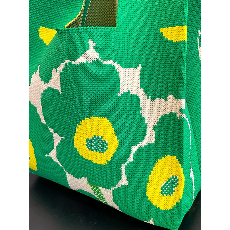 Contrast Color Floral Printed Woven Woven Handbag