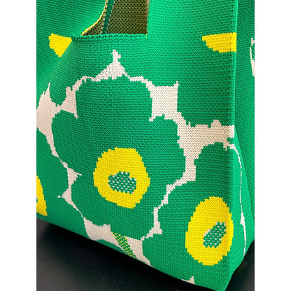 Contrast Color Floral Printed Woven Woven Handbag