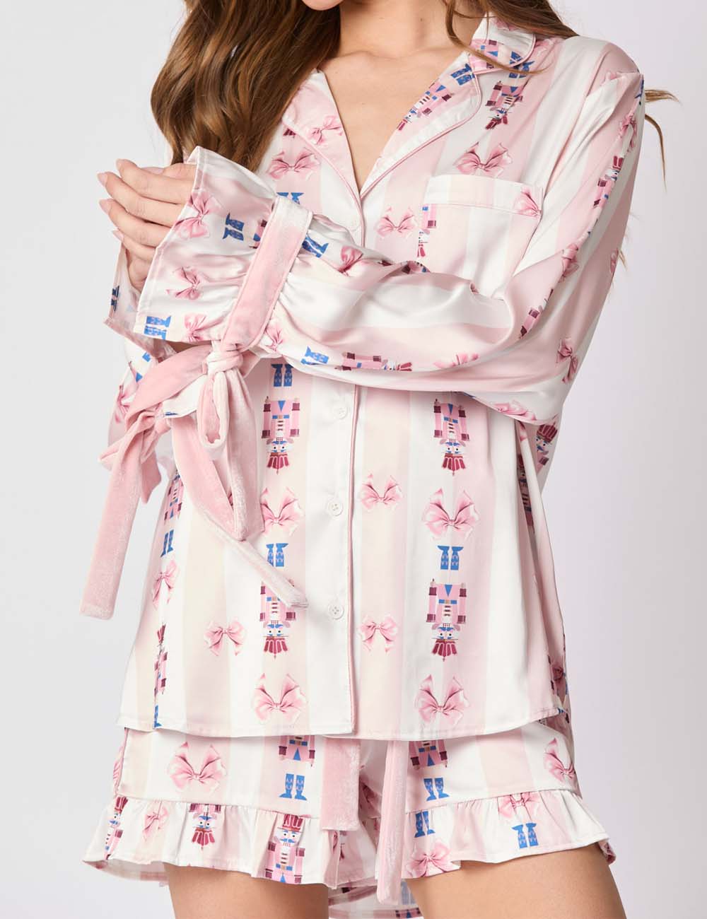 Sweet Cartoon Print Satin Sleepwear Set