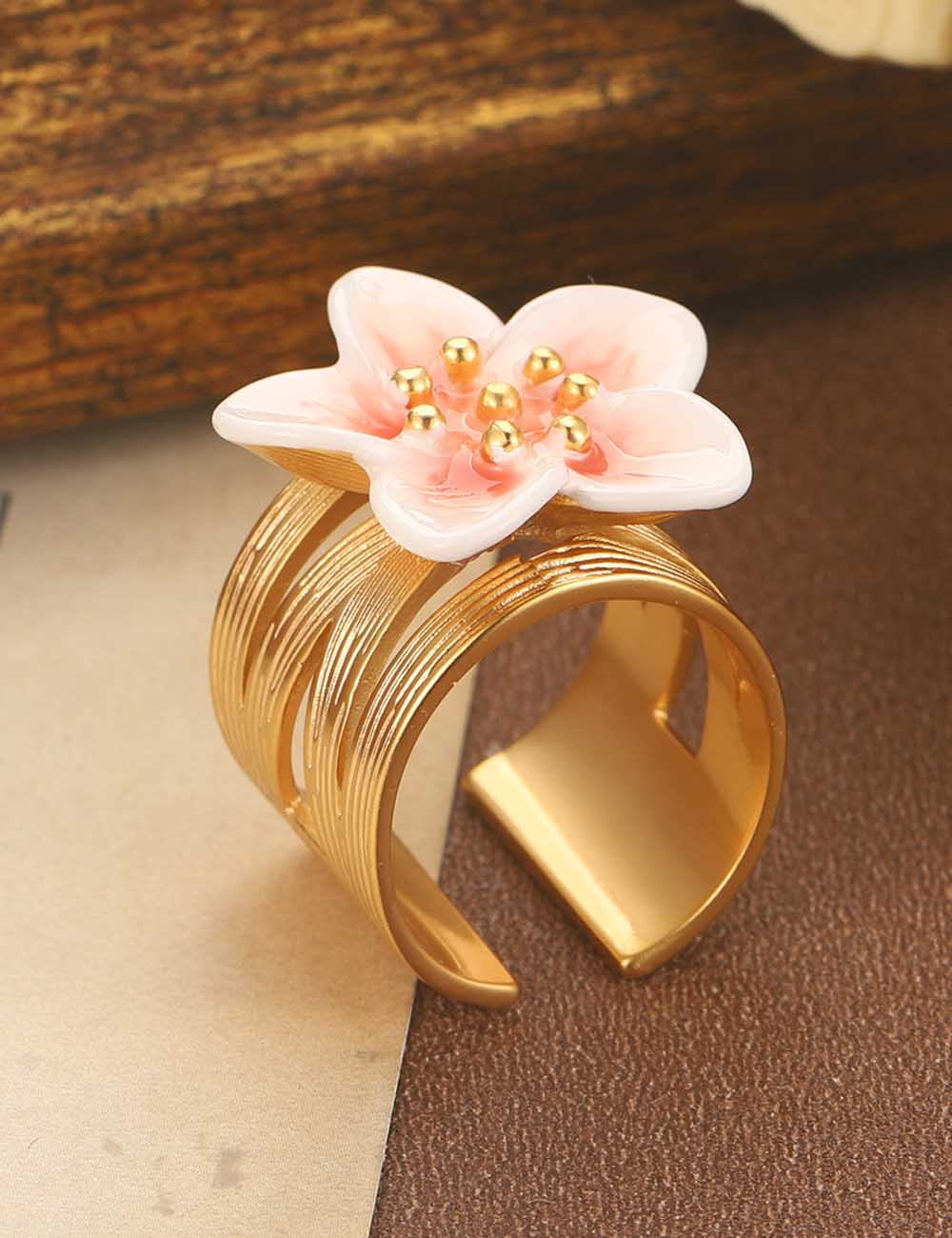Retro Enamel Flower Open Band Ring