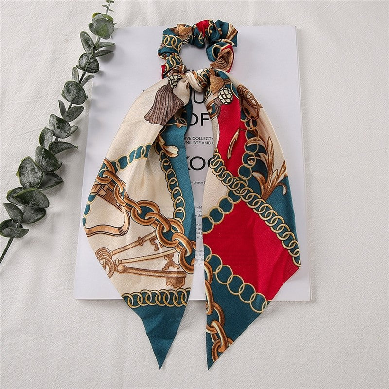 Vintage Chain Printed Hair Scarf Pony