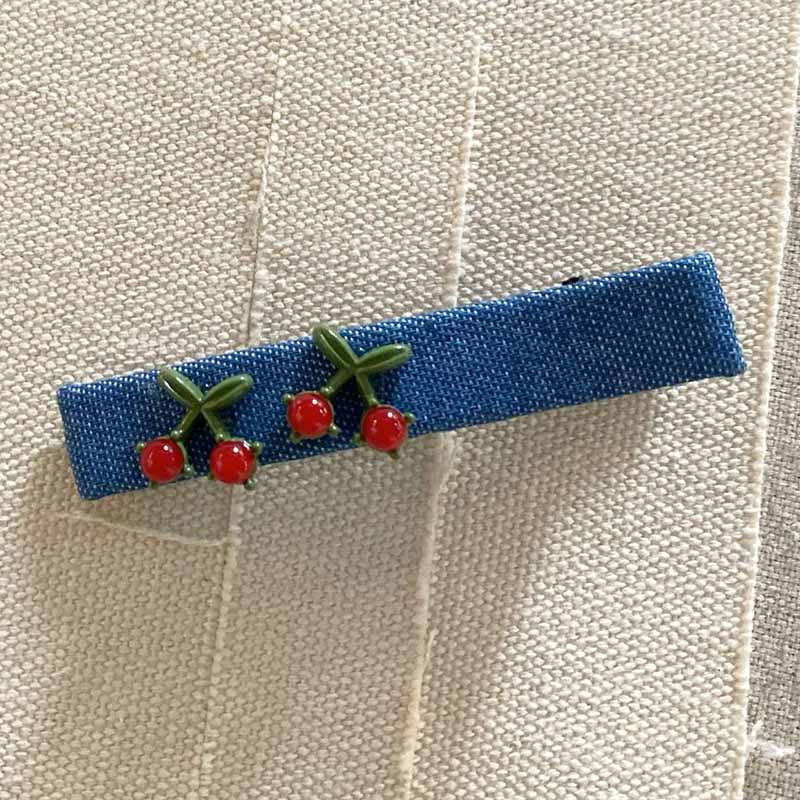 Letter Cute Cherry Denim Hair Clip