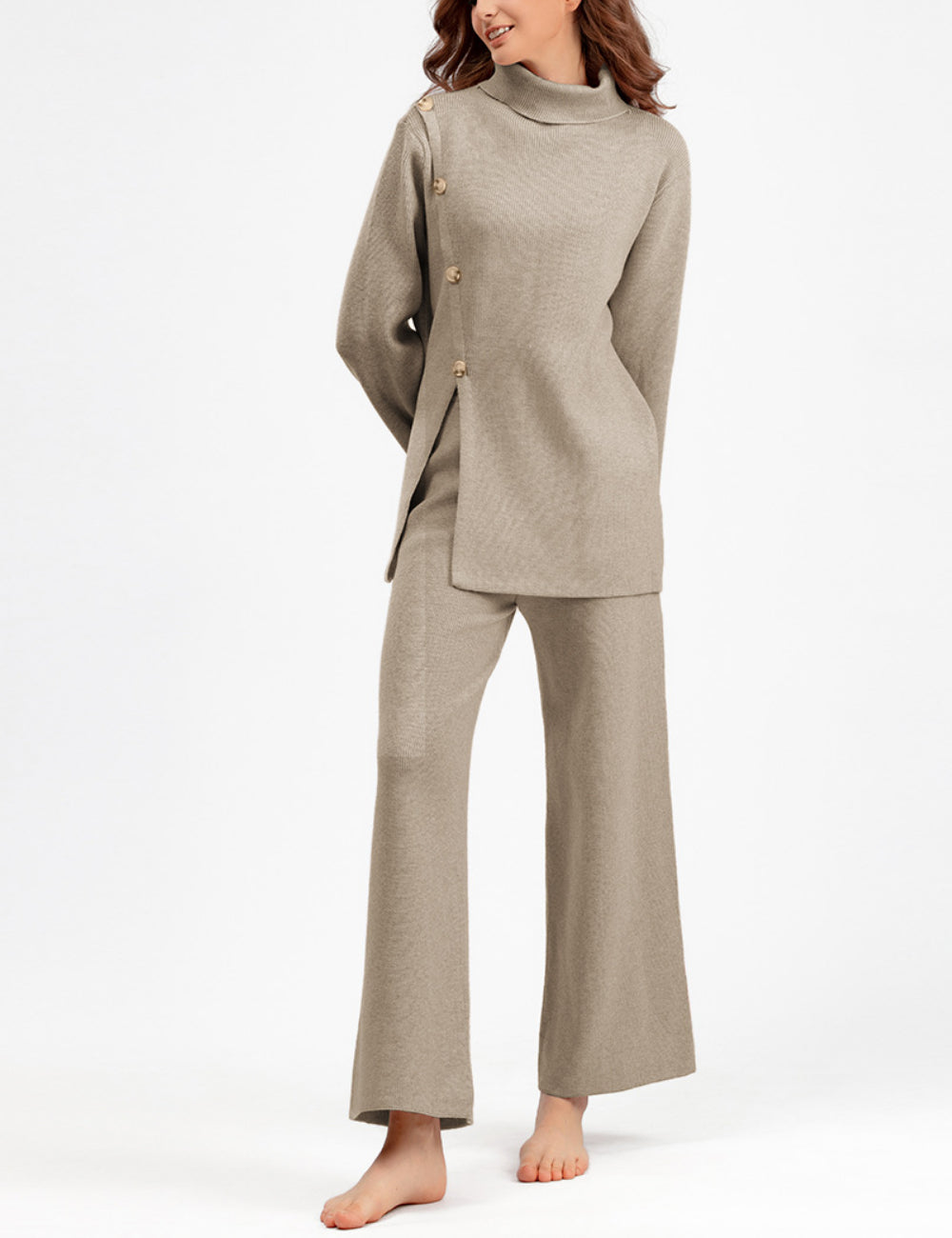 2+ Stand Collar Side Split Knit Sets