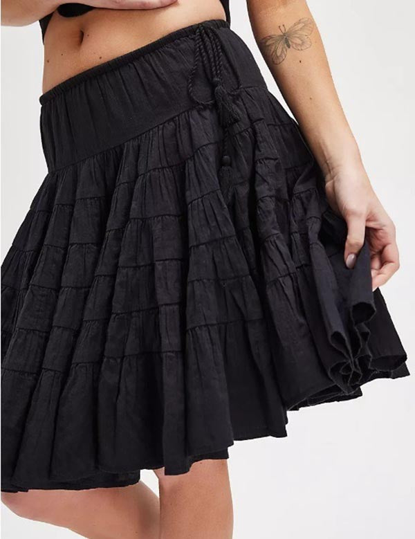 Solid Color Puffy String Midi Skirt