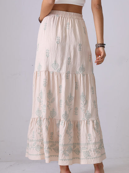 Floral Embroidered String Maxi Skirt