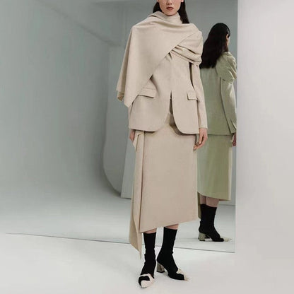 Solid Color Long Sleeve Lapel Hollow Blazer Outerwear