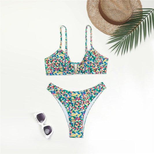 Split Two-Piece Printed U-Shape Bikini Swimsuit