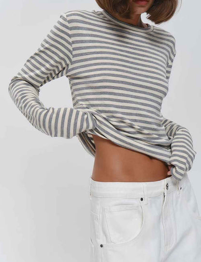 Simple Round Neck Long Sleeve T-Shirt