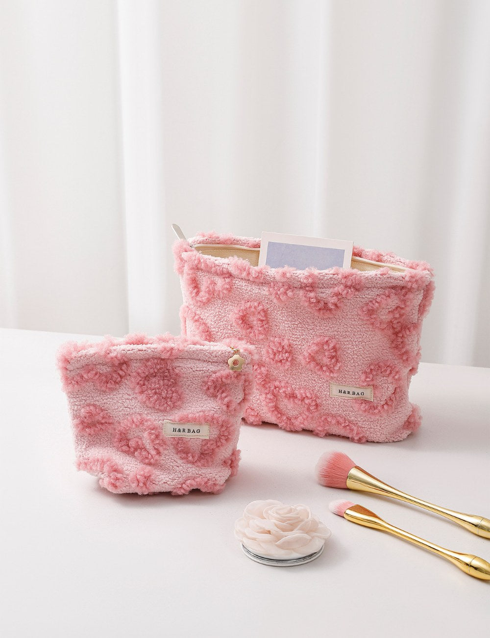 Pink Plushed Love Jacquard Make Up Bag