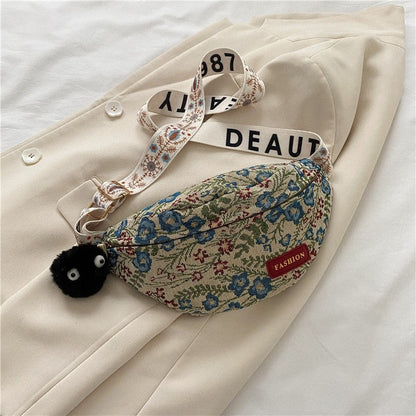 Fashion Jacquard Canvas Chest Bag With Pendant