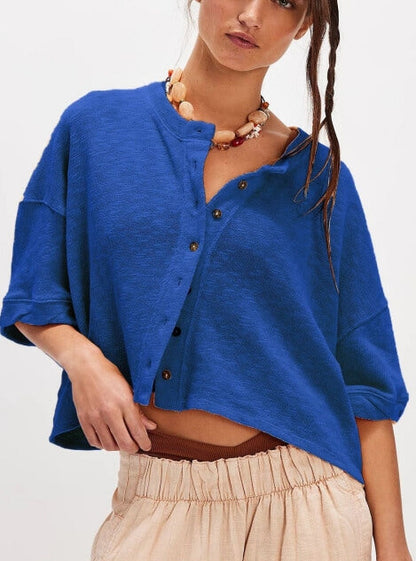 Loose Midi Sleeves Button Down Knit Tops