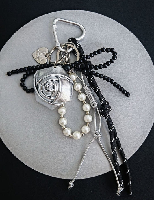 Leather Rose Beads Keychain Bag Charms