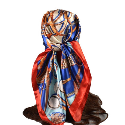 Vintage Printed Satin Square Head Scarf