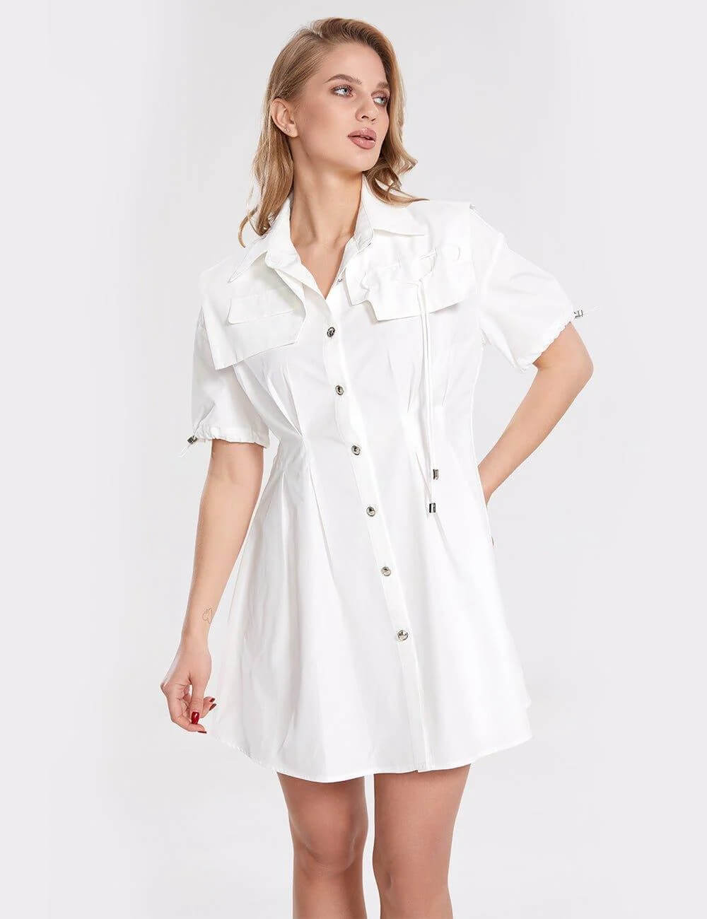 White Lapel Button Moni Dress