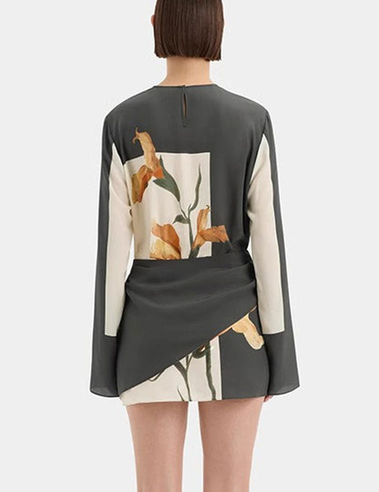 Casual Print Round Neck Mini Dress