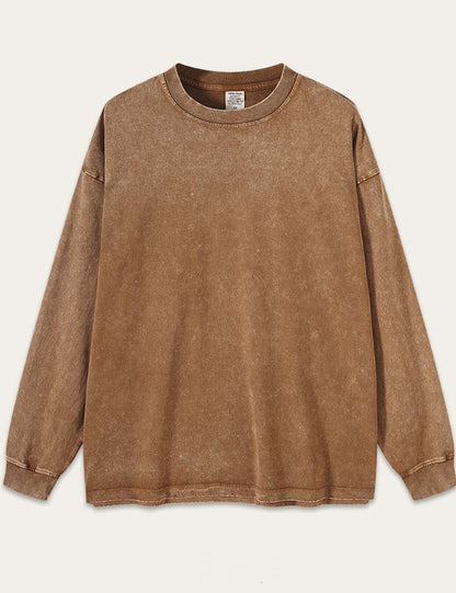 Vintage Washed Crew Neck Long Sleeve T-shirt