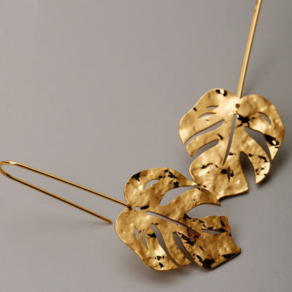 Gold Plated Monstera Leaf Drop Earrings